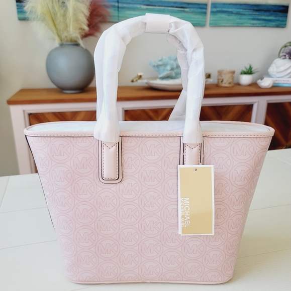 🆕️ Michael Kors Jodie Small Logo Jacquard Tote Bag In Powder Blush - Picture 7 of 12